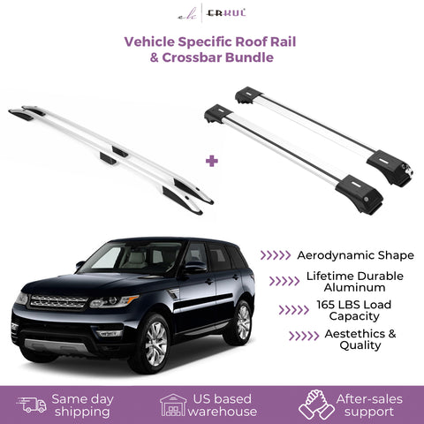 ERKUL Set of Roof Side Rails Rack + Cross Bars for Range Rover Sport 2014-2022 | Complete Roof Rack System | Rooftop Luggage Carrier Kayak Canoe Ski | for Bare Roofs | Silver