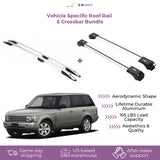 ERKUL Set of Roof Side Rails Rack + Cross Bars for Range Rover 2002-2012 | Complete Roof Rack System | Rooftop Luggage Carrier Kayak Canoe Ski | Designed for Bare Roofs | Silver