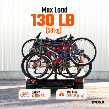 ERKUL RideMax 4-Bike Hitch Rack for 2" Receiver, Tool-Free Folding