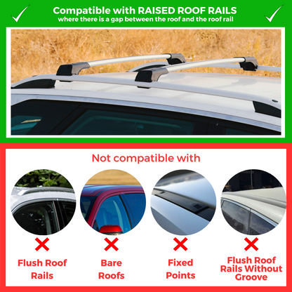 Roof Rack Crossbars for Ford Escape 2008-2012 Fits Raised Rails - Silver