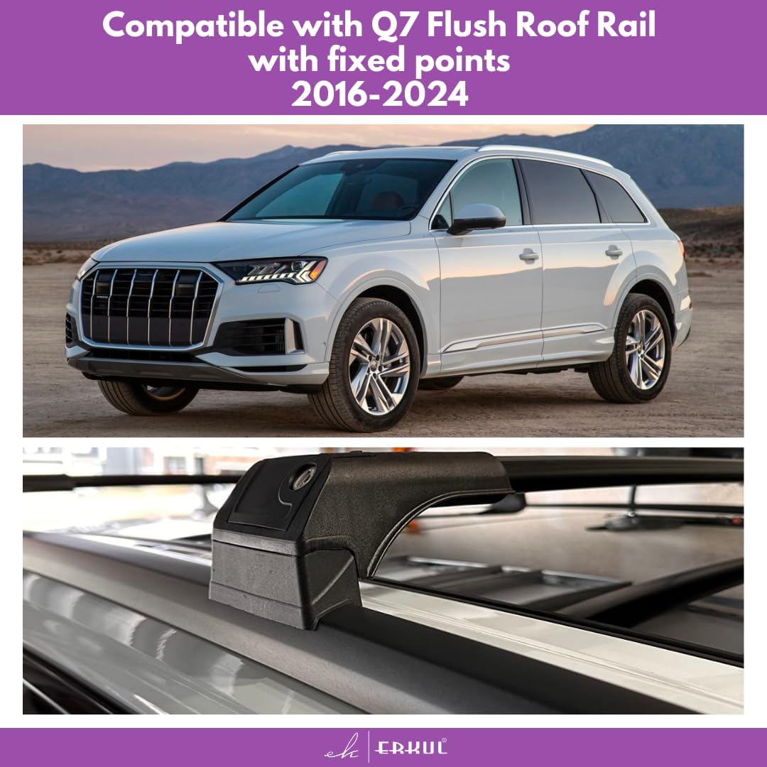 ERKUL Roof Rack Cross Bars Fits Audi Q7 2017-2025 Aluminum Lockable Black