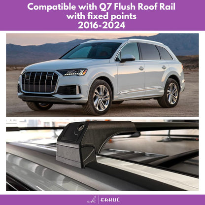 ERKUL Roof Rack Cross Bars Fits Audi Q7 2017-2025 Aluminum Lockable Silver