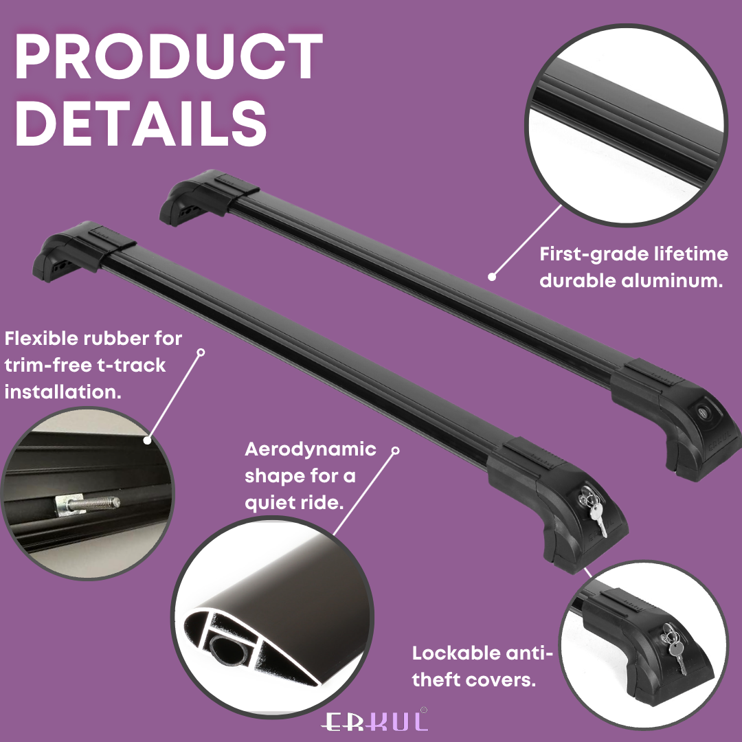 Erkul Strong Roof Rack Crossbars Fits Mini Clubman 2016-2024 Metal Mounts Black