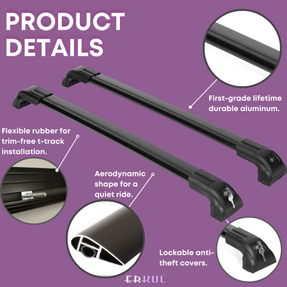 Heavy Duty Roof Rack Crossbars Fit Cadillac XT6 2020-2025 for Flush Rails Black
