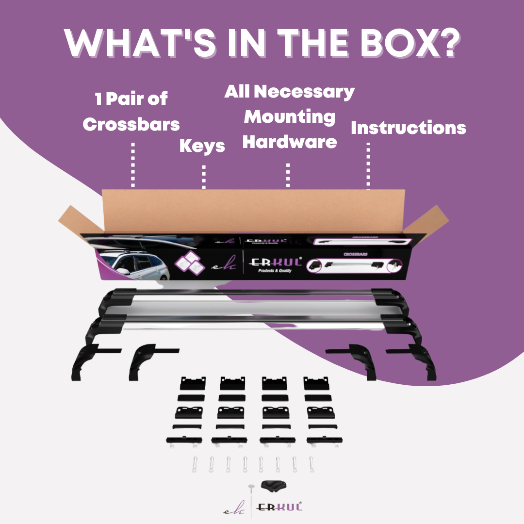 Erkul Roof Rack Crossbars Fit Mitsubishi Outlander ASX 11-25 Metal Mounts Silver