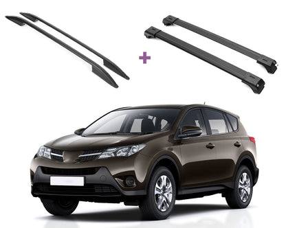 ERKUL Set of Roof Side Rails Rack + Cross Bars Compatible with Toyota RAV4 2013-2018 | Complete Roof Rack System | Rooftop Luggage Carrier Kayak Canoe Ski | Designed for Bare Roofs | Black