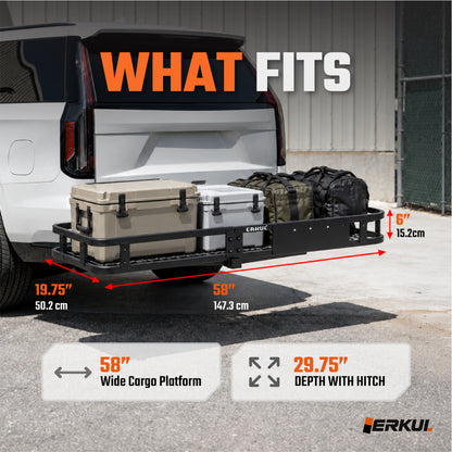 ERKUL TrekHaul 58x20" Hitch Cargo Carrier, 300 lb Steel, 2" Receiver