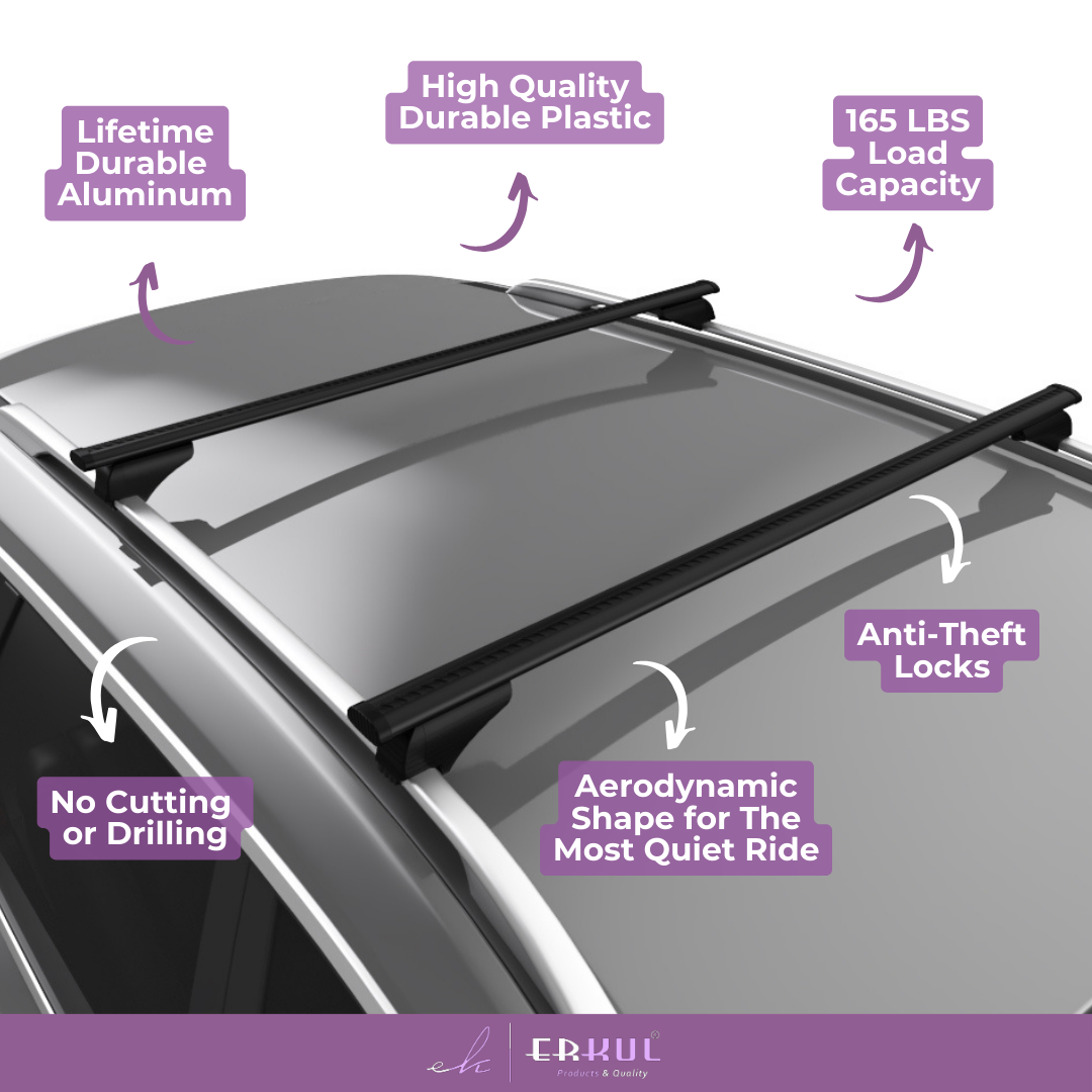 ERKUL Roof Rack Cross Bars for Acura MDX 2007 2013 For Raised Rails  - Black