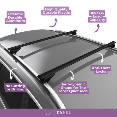 ERKUL Roof Rack Cross Bars for Mitsubishi Outlander 2007 2013 | Aluminum Crossbars with Anti Theft Lock for Rooftop | Compatible with Raised Rails   - Black