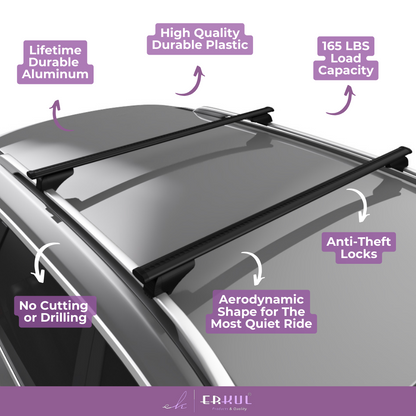 Erkul Roof Rack Crossbars with Extended Bar Design for Subaru Outback 2026 Black