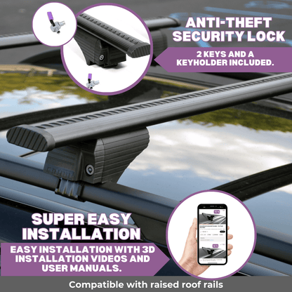 ERKUL Roof Rack Cross Bars for Toyota Highlander 2010 2013 For Raised Rails  - Black