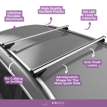 ERKUL Roof Rack Cross Bars for KIA Sedona 2011 2014 For Raised Rails  - Silver