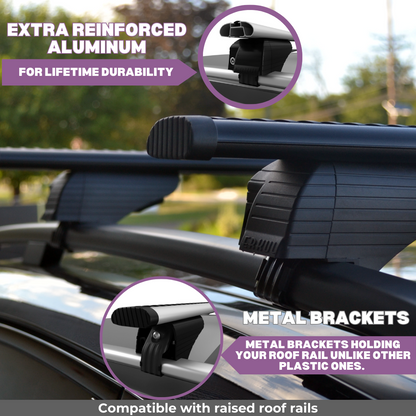 ERKUL Roof Rack Cross Bars for VW Atlas 2018-2025 for Raised Rails - Silver