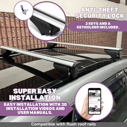 ERKUL Roof Rack Cross Bars for Mini Cooper Countryman 2025-2026 with Flush Rails - Silver