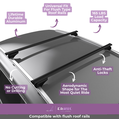 ERKUL Universal Roof Rack Cross Bars Fits Flush Roof Rail for Cars & SUVs