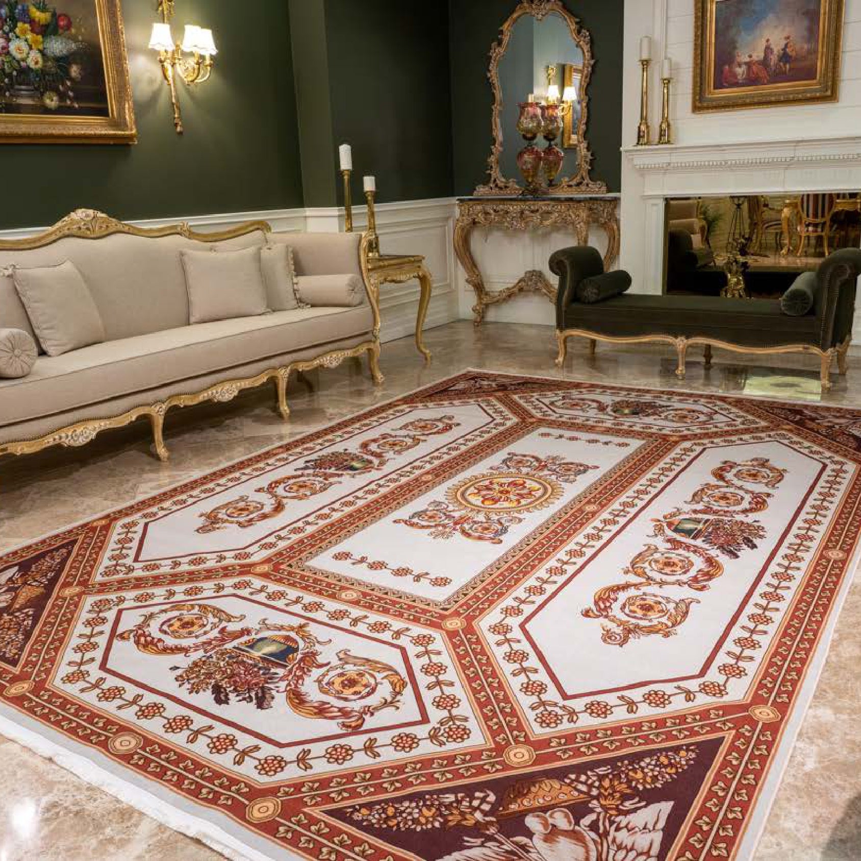 FERONIA Vintage Lucury 8x10 Area Rug - Machine Washable for Living Room Bedroom FR1009