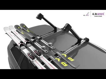 ERKUl 25" Ski Rack | Holds 4 Pairs of Skis or 2 Snowboards - Fits All Types of Cross Bars