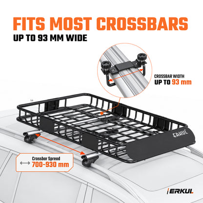 ERKUL AeroGlide Roof Cargo Basket 51x36", Steel, 175 lb, Wind Fairing