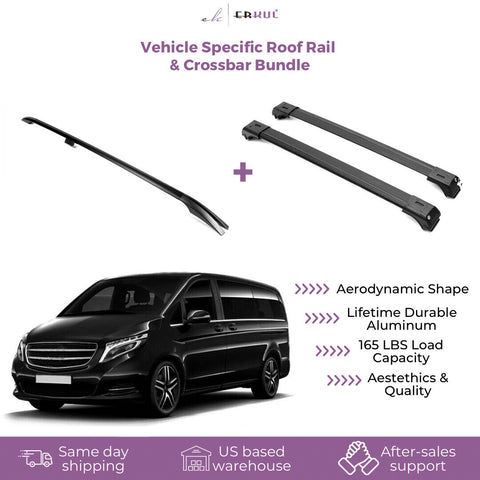 ERKUL Roof Side Rails + Cross Bars Set for Mercedes Benz Metris Short Wheelbase 2014-2023 | Complete Roof Rack System | Black