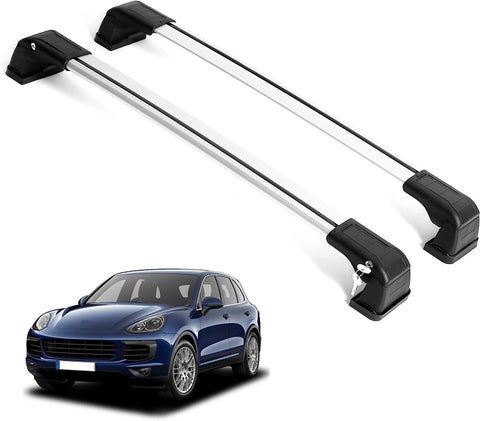 ERKUL Roof Rack Cross Bars for Porsche Cayenne 2003-2010 | Aluminum Crossbars with Anti Theft Lock for Rooftop | Compatible with Fixed Points Roofs - Silver
