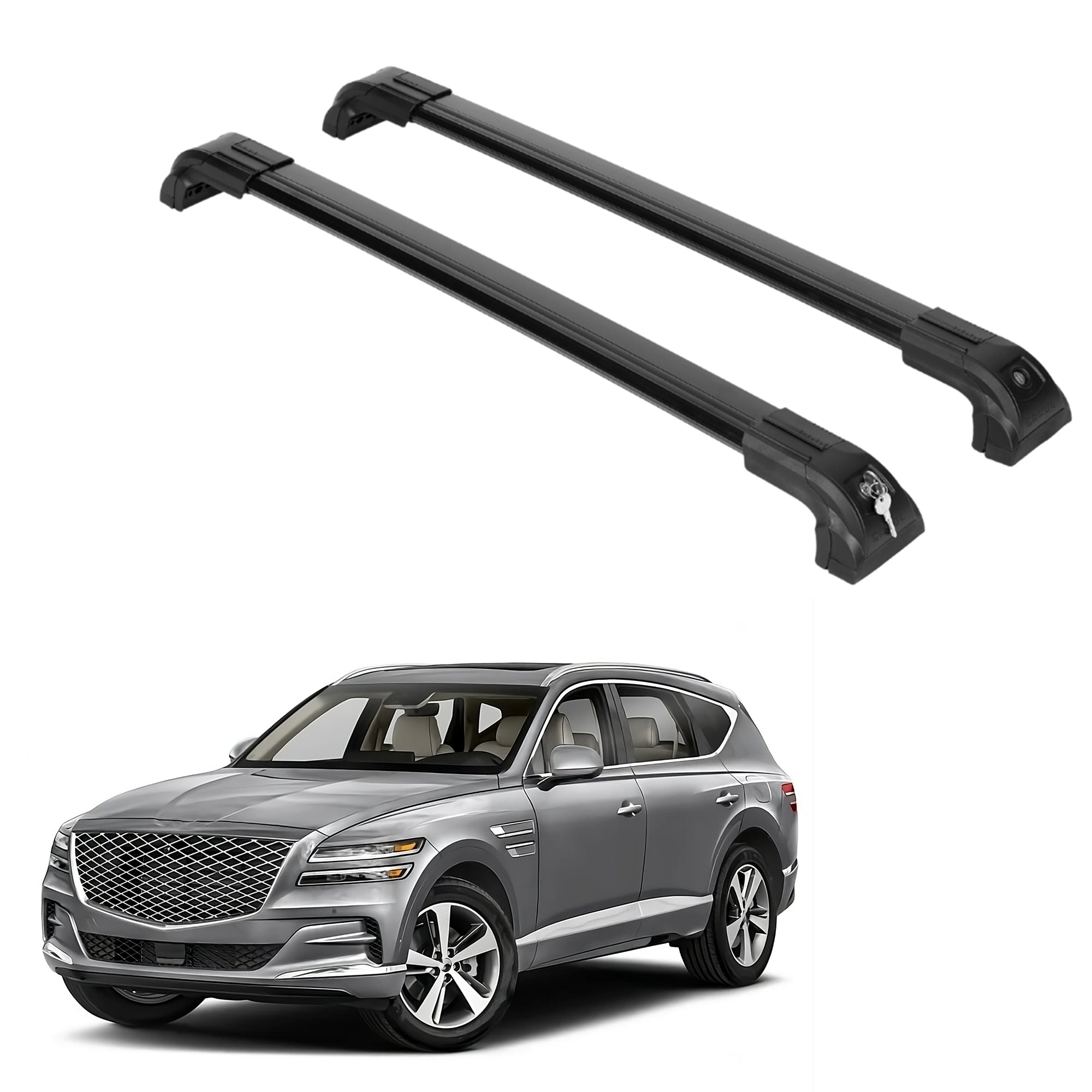 Heavy Duty Roof Rack Crossbars Fits Genesis GV80 2021-2025 for Flush Rails Black