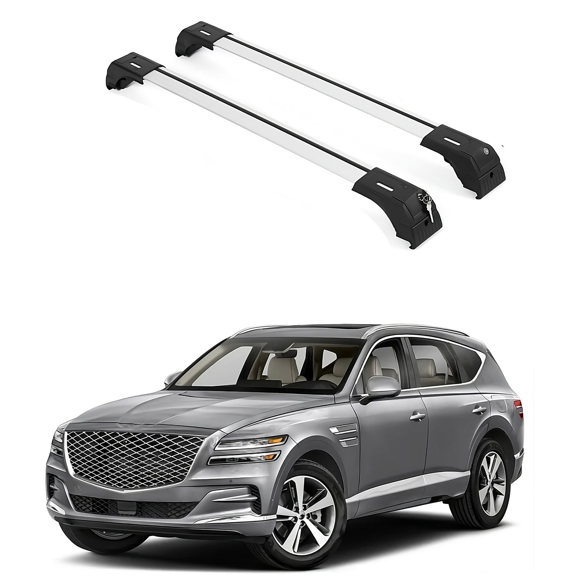 ERKUL Roof Rack Cross Bars Fits Genesis GV80 2021-2025 Fits Flush Rails Silver