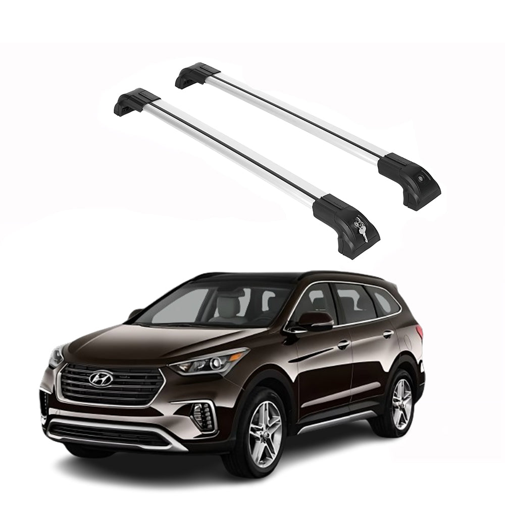 ERKUL Roof Rack Cross Bars Fits Hyundai Santa Fe 2019-2023 Metal Mounts Silver