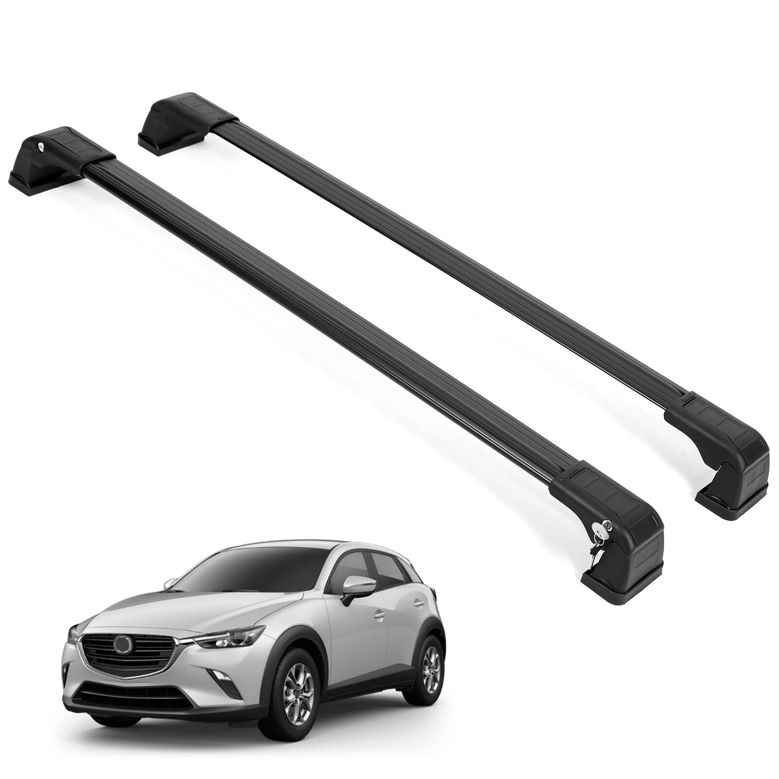 ERKUL Roof Rack Cross Bars for Mazda CX3 2016-2021 For Fixed Points Roofs - Black