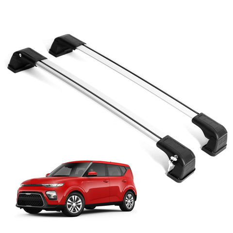 ERKUL Roof Rack Cross Bars for Kia Soul 2020-2024 | Aluminum Crossbars with Anti Theft Lock for Rooftop | Compatible with Fixed Points Roofs - Silver