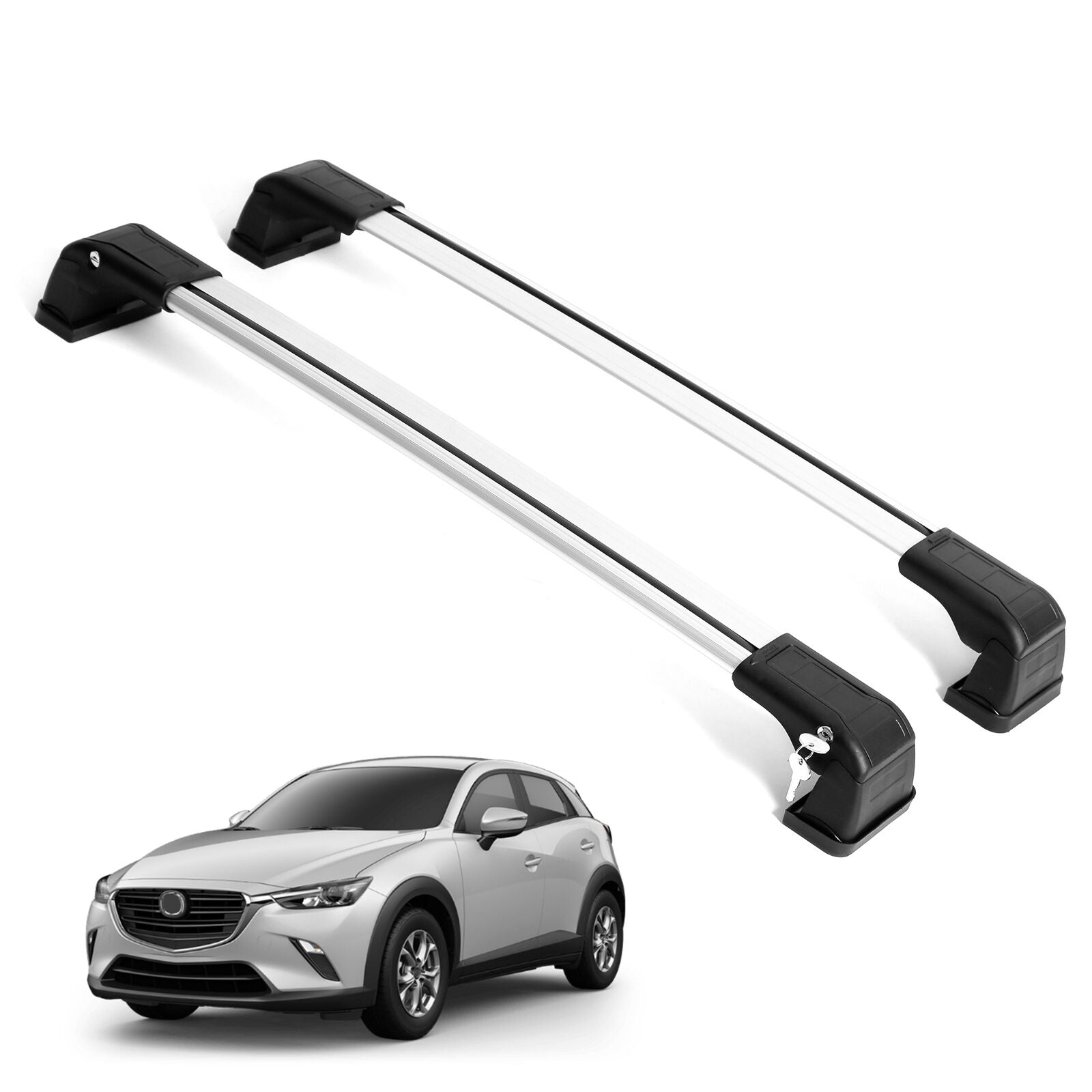 ERKUL Roof Rack Cross Bars for Mazda CX3 2016-2021 For Fixed Points Roofs - Silver