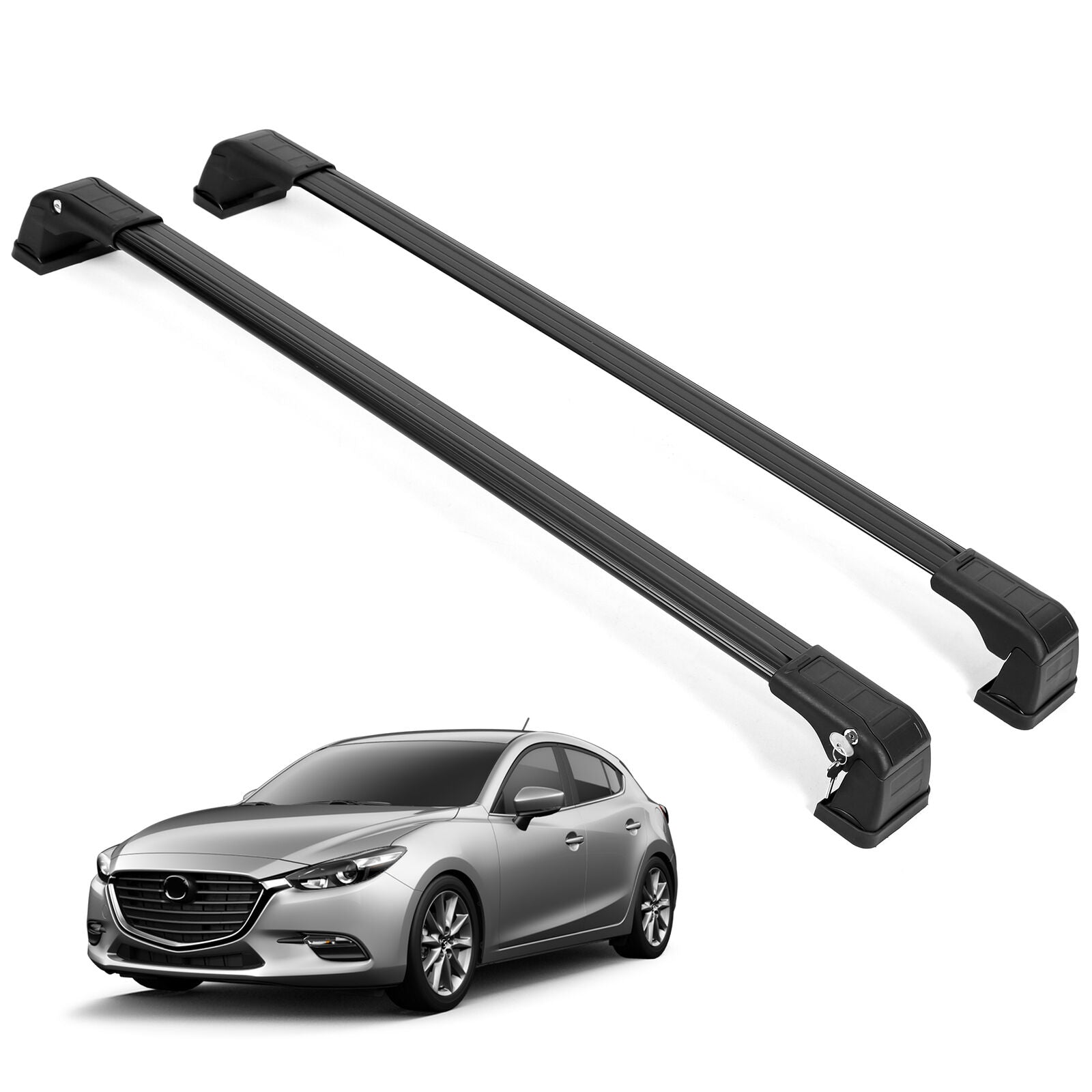 ERKUL Roof Rack Cross Bars for Mazda 3 2010-2013 For Fixed Points Roofs - Black