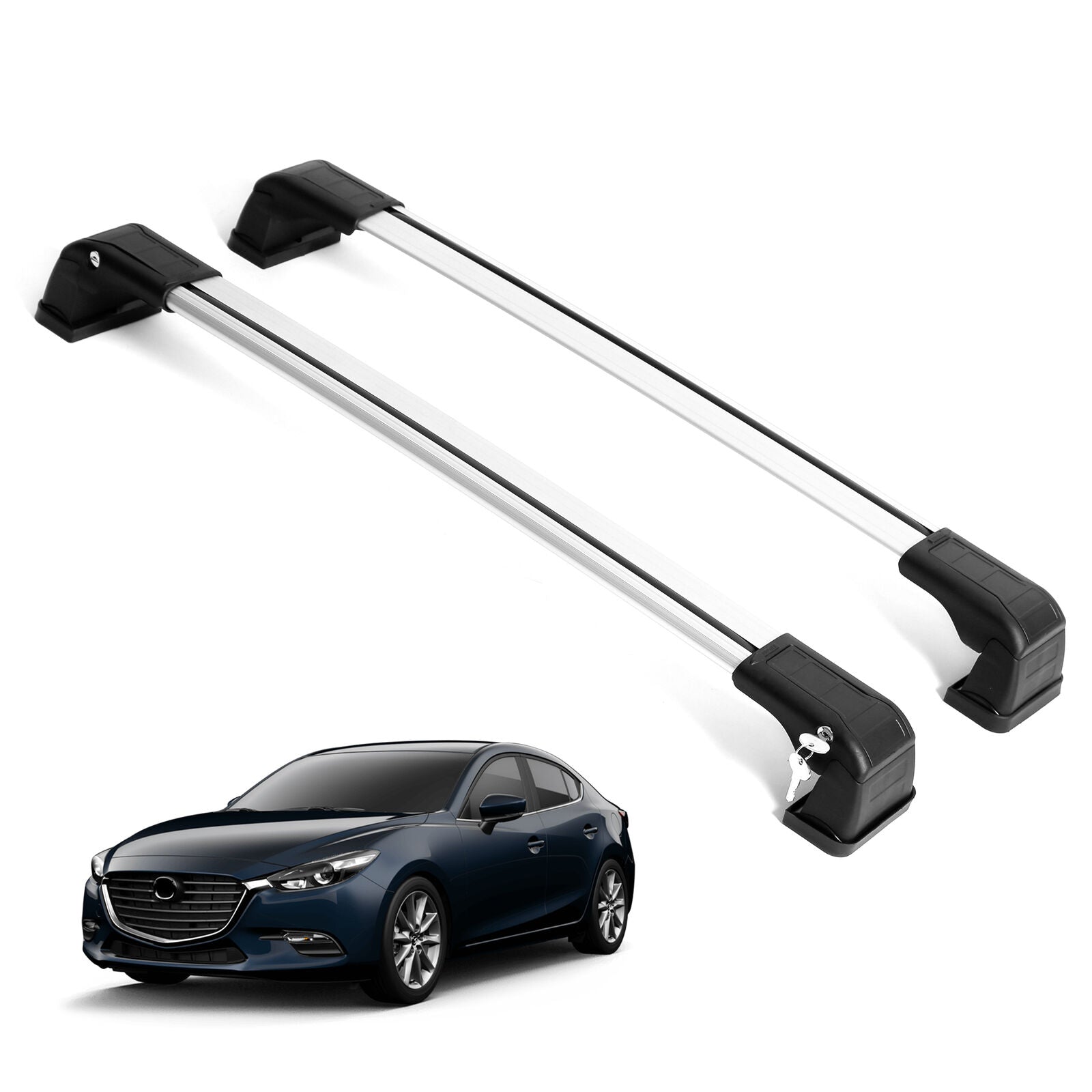 ERKUL Roof Rack Cross Bars for Mazda 6 2010-2022 For Fixed Points Roofs - Silver