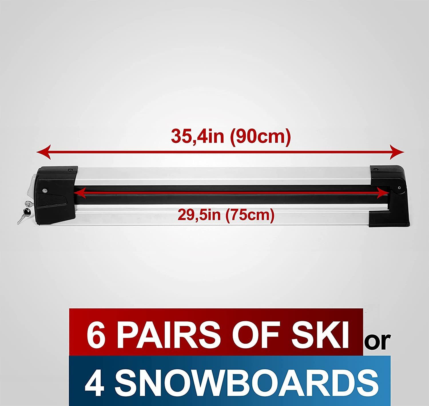 Erkul 35" Ski Rack for Car Roof - Universal Ski & Snowboard Car Racks with Anti-Theft Lock and Extension with Sliding Rail | Carry up to 6 Pairs of Skis or 4 Snowboards